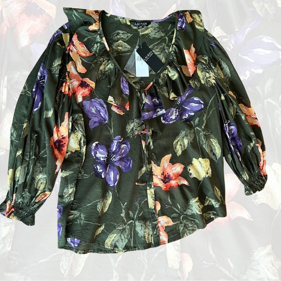 Lauren Ralph Lauren Green Floral Blouse - Picture 3 of 4